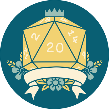 Retro Dövme Biçimi Doğal 20 kritik vuruş D20 zar bir insan tarafından çizildi