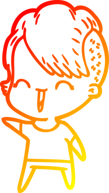 Bir insan tarafından çizilen mutlu bir hipster kızın çizgi çizimi.