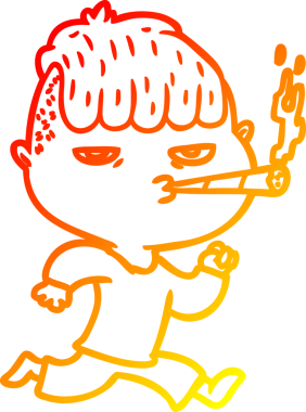 Bir insan tarafından çizilmiş sigara içen bir çizgi film karakteri çizimi.