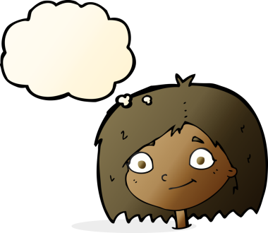 Bir insan tarafından çizilmiş düşünce baloncuklu mutlu kadın yüzü.