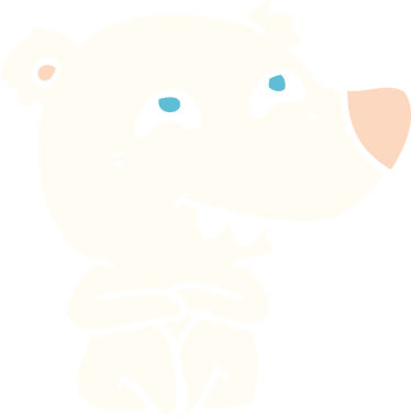 Düz renkli karikatür kutup ayısı bir insan tarafından çizilmiş dişleri gösteriyor.