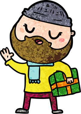 Bir insan tarafından çizilmiş sakallı bir çizgi film adamı.