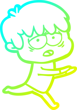 Bir insan tarafından çizilmiş, bitkin bir çocuğun soğuk çizgi çizimi.