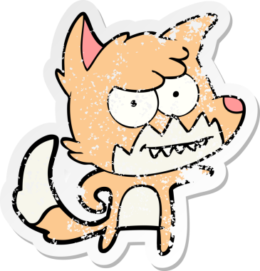 Bir insan tarafından çizilmiş sırıtan tilki çizgi filminin sıkıntılı çıkartması.