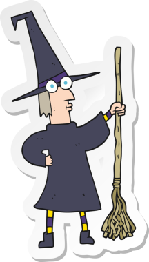 Bir insan tarafından çizilmiş süpürgeli bir cadının çıkartması.