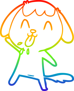 Gökkuşağı gradyan çizimi. Bir insan tarafından çizilmiş şirin bir köpek çizimi.