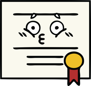 Mezuniyet diplomasının bir insan tarafından çizilmiş şirin bir karikatürü.