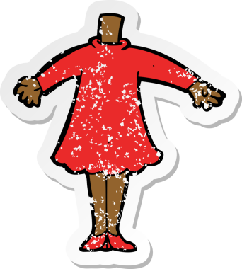 Bir insan tarafından çizilmiş bir karikatür kadın vücudunun gerilimli etiketi.