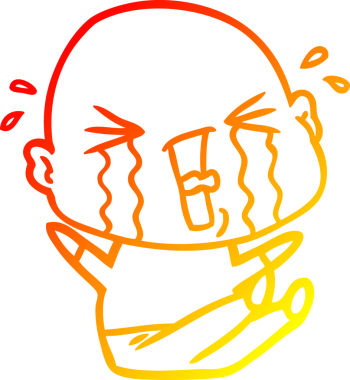 Bir insan tarafından çizilmiş, ağlayan kel bir adamın çizgi çizimi.