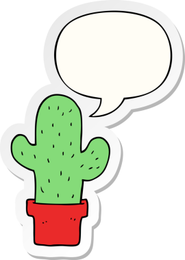 Bir insan tarafından çizilmiş konuşma balonu çıkartmalı çizgi film kaktüsü.