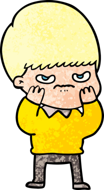 Bir insan tarafından çizilmiş sinirli çizgi film çocuğu.