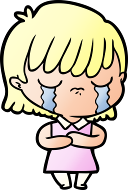 Bir insan tarafından çizilmiş ağlayan çizgi film kadını.