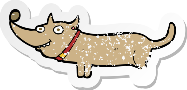 Bir insan tarafından çizilmiş mutlu bir köpeğin gerilmiş çıkartması.