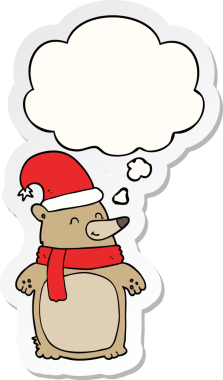 Düşünce baloncuğu insan tarafından çizilmiş bir çıkartma olan çizgi film Noel Ayısı.