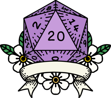 Retro Dövme Biçimi Doğal 20 kritik vuruş D20 zar bir insan tarafından çizildi