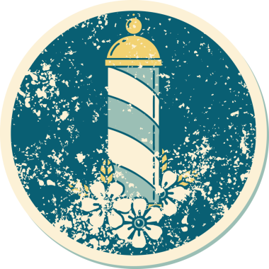 Bir insan tarafından çizilmiş berber direğinin sembolik dövmeli görüntüsü.