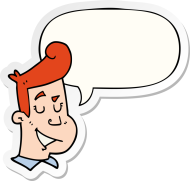 Bir insan tarafından çizilmiş konuşma balonu çıkartmalı mutlu adam çizgi filmi.