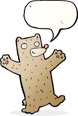 Bir insan tarafından çizilmiş konuşma balonlu çizgi film ayısı.