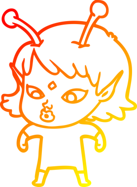 Bir insan tarafından çizilmiş güzel bir uzaylı kız çizgi çizimi.