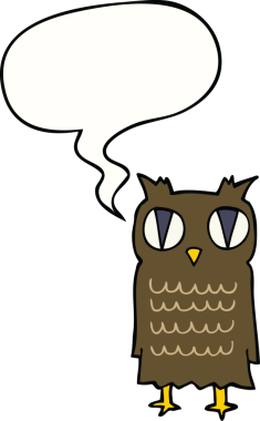 bir insan tarafından çizilmiş konuşma baloncuklu bir baykuş.