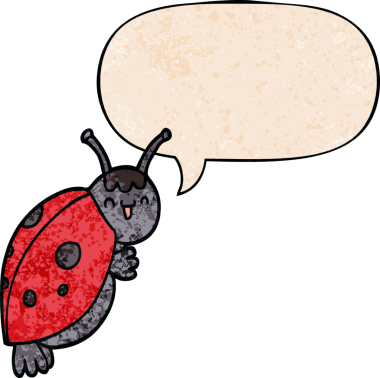 Bir insan tarafından çizilmiş geçmişe dönük konuşma baloncuğu olan sevimli bir uğur böceği.