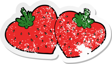 Bir insan tarafından çizilmiş karikatür çileğinin sıkıntılı etiketi.