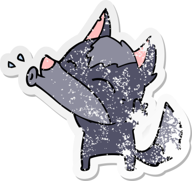 Bir insan tarafından çizilmiş uluyan kurt çizgi filminin sıkıntılı çıkartması.