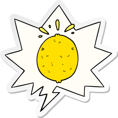 Bir insan tarafından çizilmiş baloncuk çıkartmalı limon çizgi filmi.