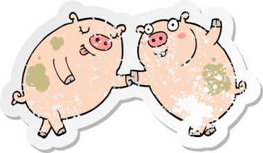 Bir insan tarafından çizilmiş domuz çizgi filminin sıkıntılı etiketi.