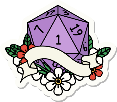 Bir insan tarafından çizilmiş doğal bir d20 zar etiketi.