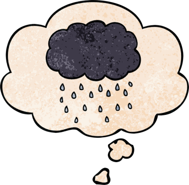Bir insan tarafından çizilmiş grunge desenli düşünce baloncuklarıyla yağmur yağıyor.