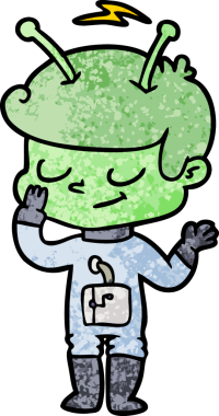 Bir insan tarafından çizilmiş dost canlısı çizgi film uzay adamı.