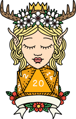 Retro Dövme Tarzı Elf Karakteri Bir insan tarafından çizilmiş doğal 20 zar ile