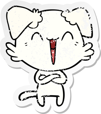 Bir insan tarafından çizilmiş mutlu küçük bir köpek çizgi filminin sıkıntılı çıkartması.