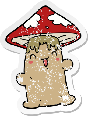 Bir insan tarafından çizilmiş karikatür mantarı çıkartması.