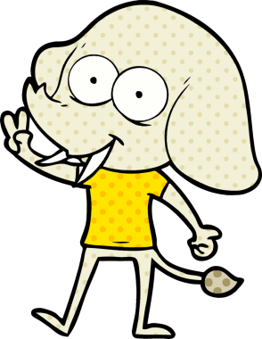 Bir insan tarafından çizilmiş mutlu bir fil.