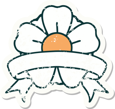 Bir insan tarafından çizilmiş çiçeğin bayrağını taşıyan eski bir etiket.