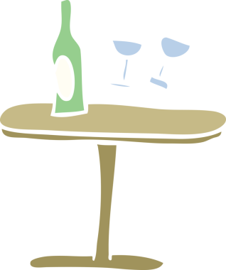 Bir insan tarafından çizilmiş şişe ve gözlüklü düz renkli çizim masası.