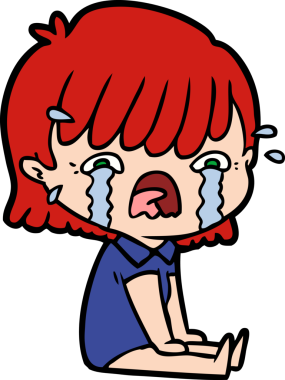 Bir insan tarafından çizilmiş ağlayan çizgi film kızı.