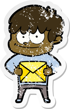 Bir insan tarafından çizilmiş mutlu bir çizgi film karakterinin sıkıntılı çıkartması.