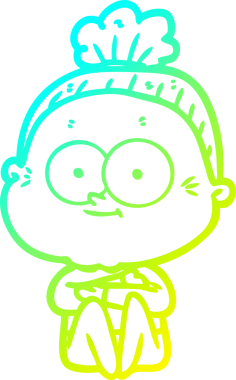 Bir insan tarafından çizilmiş, mutlu, yaşlı bir kadının çizimi.