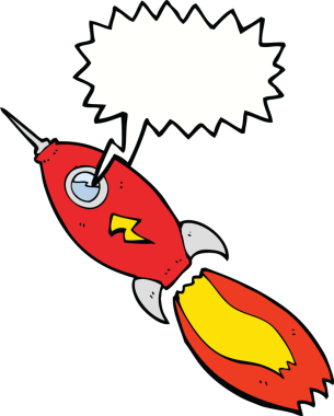 bir insan tarafından çizilmiş konuşma balonlu çizgi film roketi