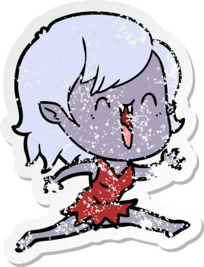 Bir insan tarafından çizilmiş mutlu vampir kız çizgi filminin kederli çıkartması.