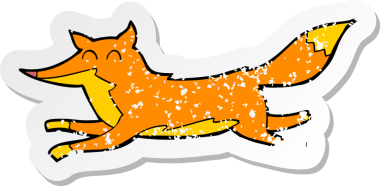 Bir insan tarafından çizilmiş, koşan tilki çizgi filminin gerilimli etiketi.