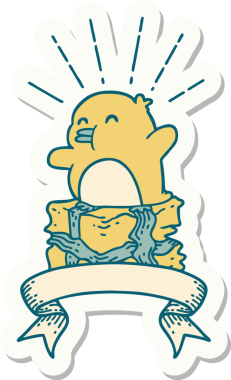 Bir insan tarafından çizilmiş dövme stili penguen etiketi.