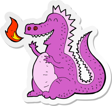 Bir insan tarafından çizilmiş ateş püskürten ejderhanın çıkartması.