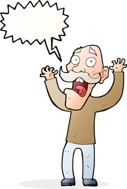 Karikatür ihtiyarı bir insan tarafından çizilen konuşma baloncuğundan korkar.