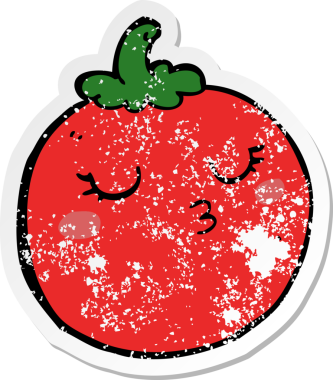 Bir insan tarafından çizilmiş karikatür domatesi.