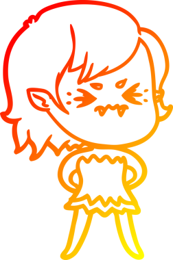 Bir insan tarafından çizilmiş kızgın bir vampir kız çizgi çizimi.