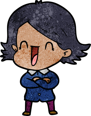 Bir insan tarafından çizilmiş gülen kadın çizgi filmi.